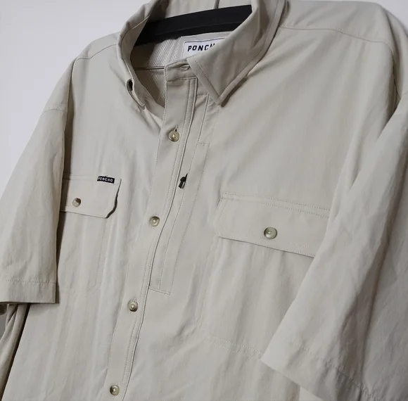 Men's Poncho Magnetic Pocket Regular Fit Short Sleeve Button Front Shirt Outdoor - Picture 2 of 10